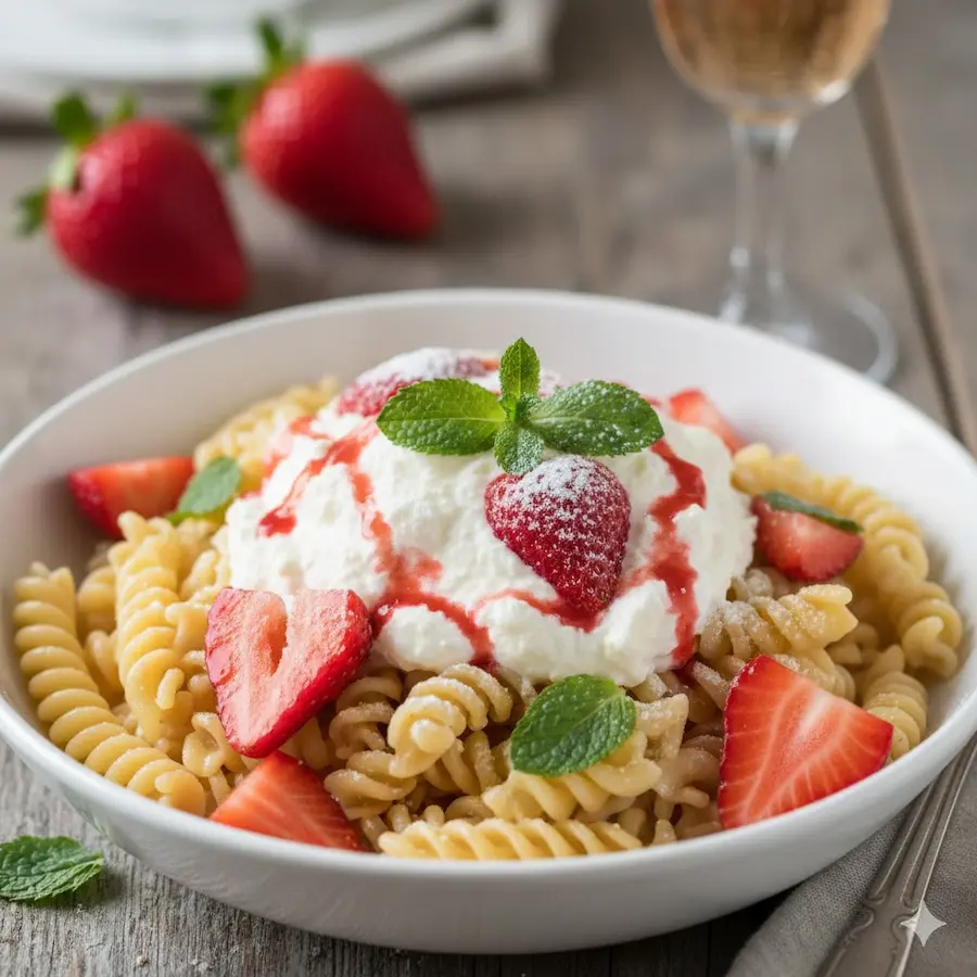 Makaron z truskawkami
